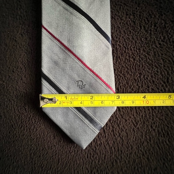 Christian Dior Vintage Striped Necktie Tie Classic Logo Front and Back Lining - Picture 3 of 12